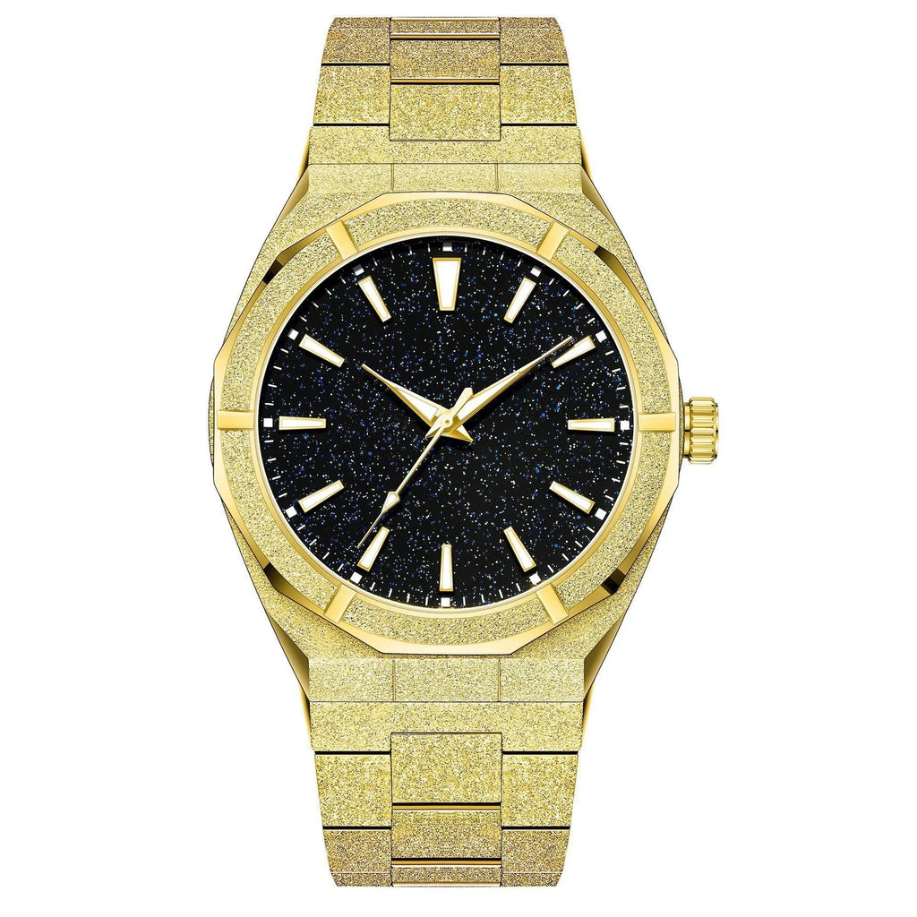 Men's business watch with stainless steel frosted case and luminous hands in silver, gold or black