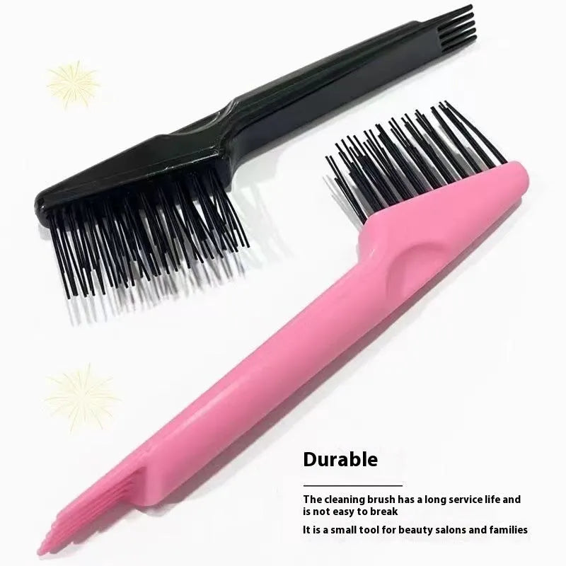Black comb cleaner tool with double-sided blade and hard plastic body on white background
