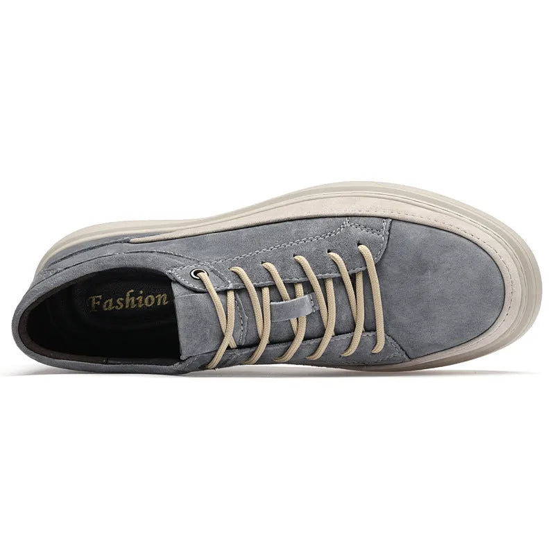 Men's casual leather skate shoes in gray and sand colour options with rubber sole
