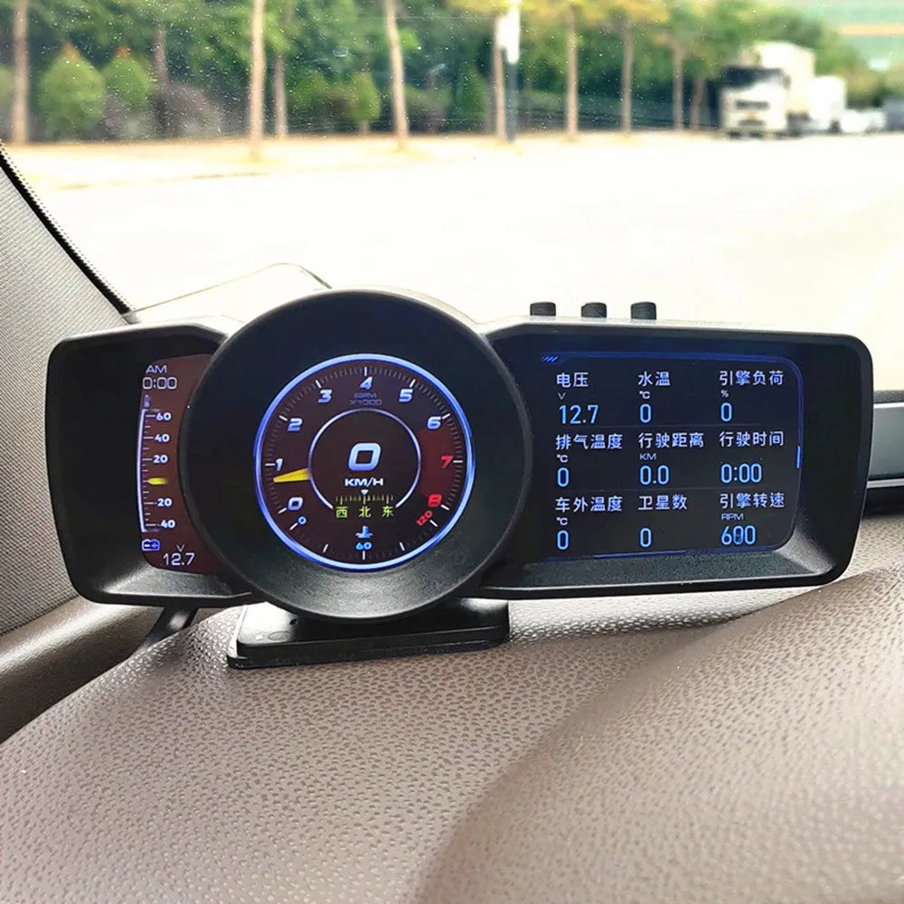 A600 vehicle monitor with 2.4-inch display showing GPS speed, fuel consumption and turbo boost readings