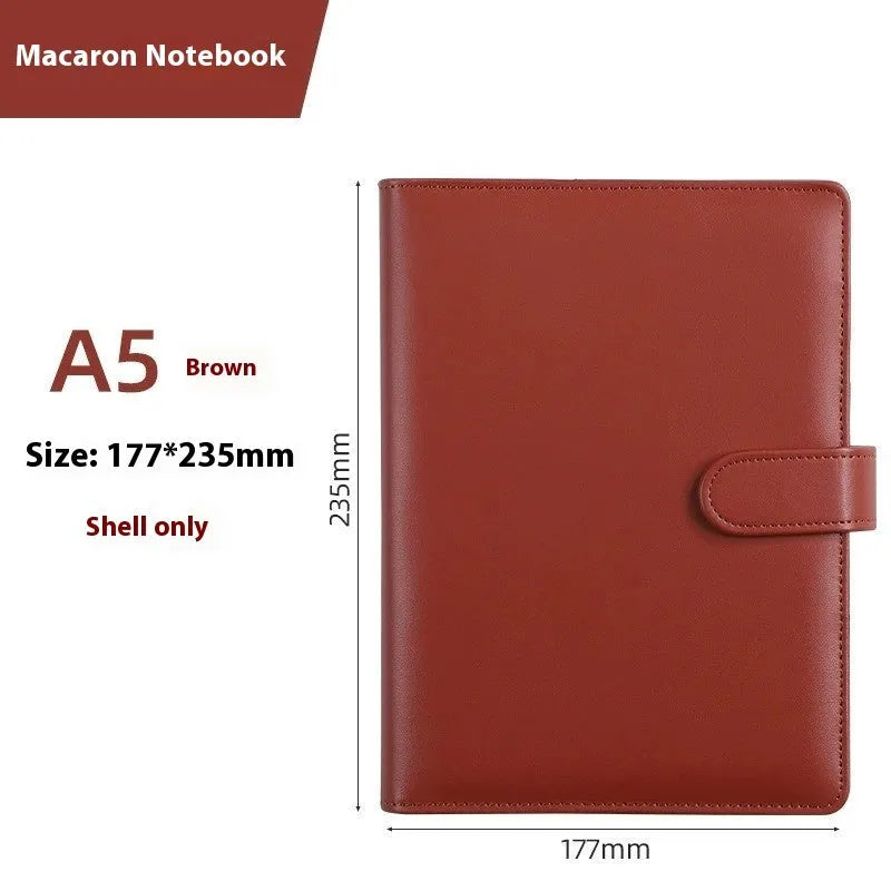 A5 PU leather zippered notebook shell in a solid colour, shown closed, for loose-leaf paper organisation.