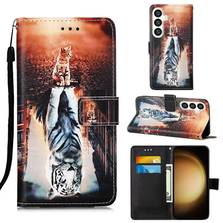 Painted imitation leather phone case for Samsung with built-in bracket, shockproof and drop-proof design