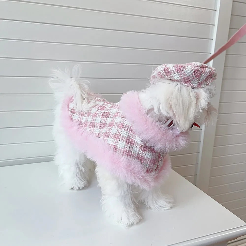 Pink cat cloak with hand-holding rope and matching beret cosplay costume set