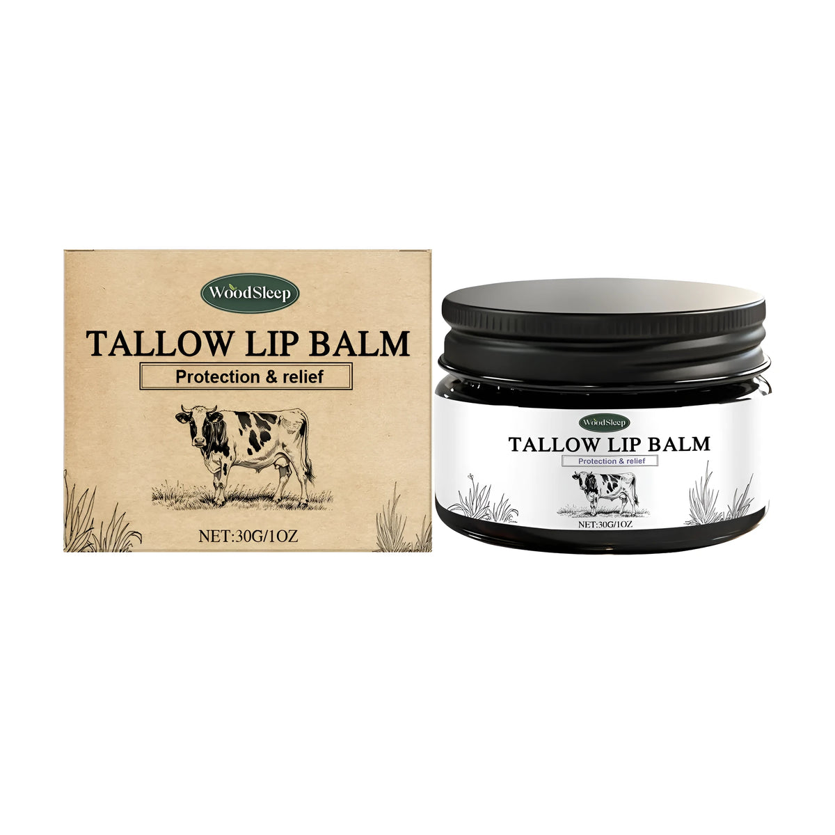 Tallow lip balm 30g with beeswax, jojoba oil and vitamin E for dry lip care