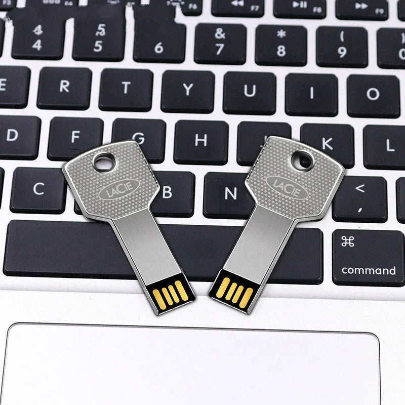 White ultra-thin waterproof metal conjoined key USB drive on a keyring