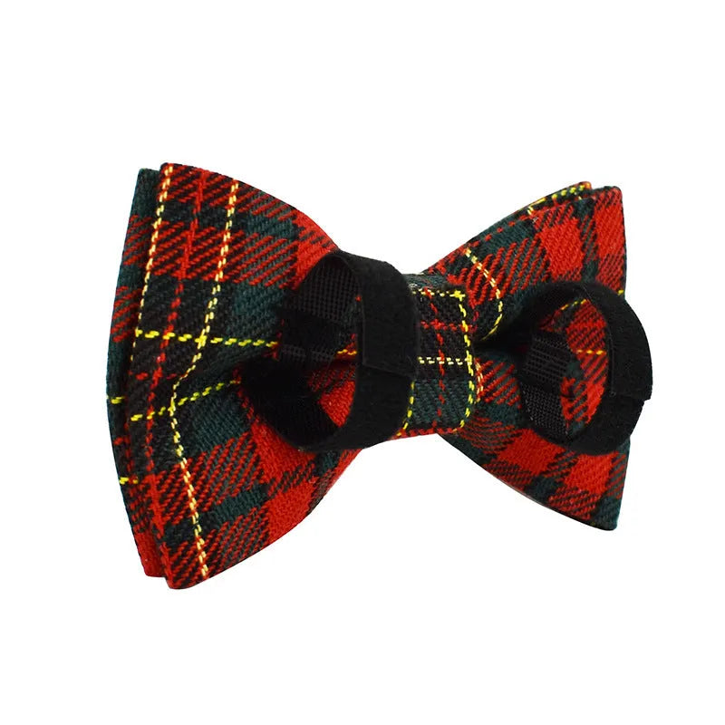 Christmas plaid green dog collar set with leash bow and vest on a festive background