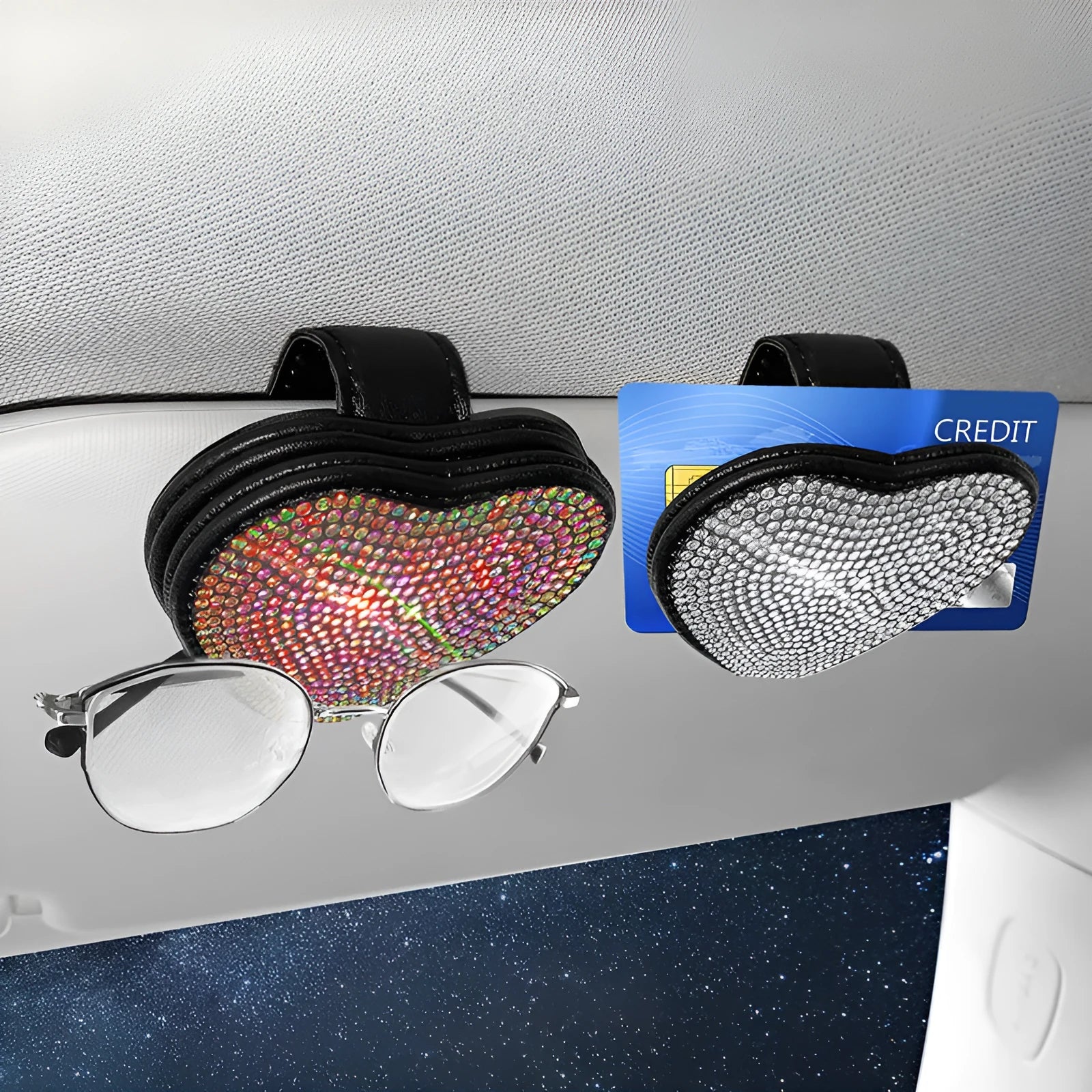 PU leather magnetic car sun visor clip for glasses and ticket storage in multiple colours