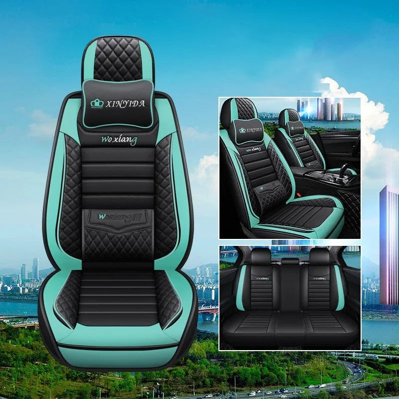 Red leather car seat cushion with high elastic sponge filler on a car seat.