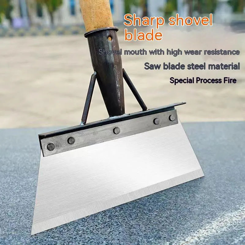 Manganese steel cleaning shovel shown in one of five available sizes for garden and household use.