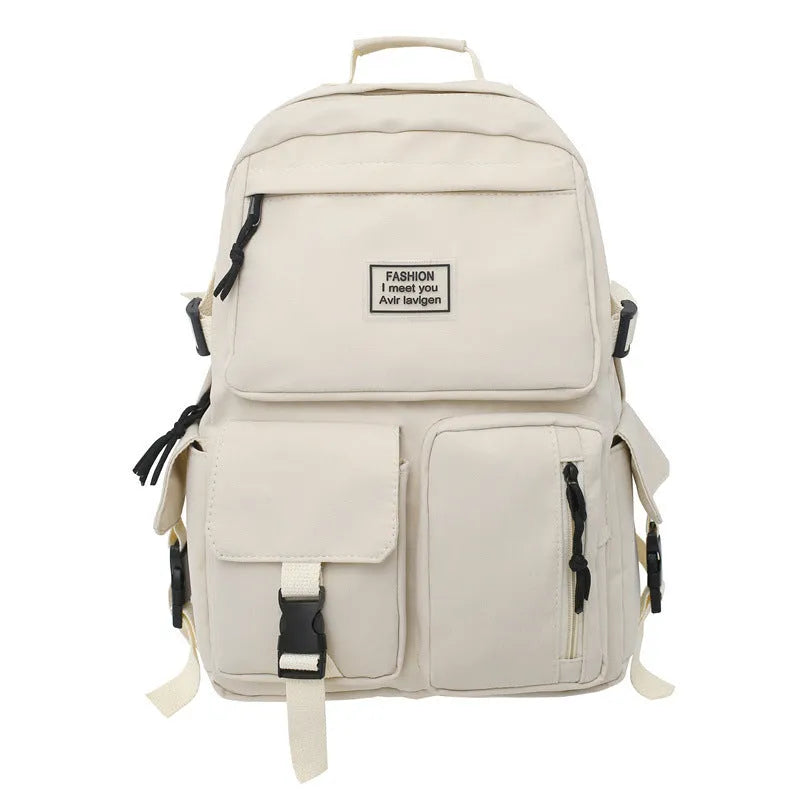 Soft nylon student backpack in black colour with computer compartment and three-dimensional pockets