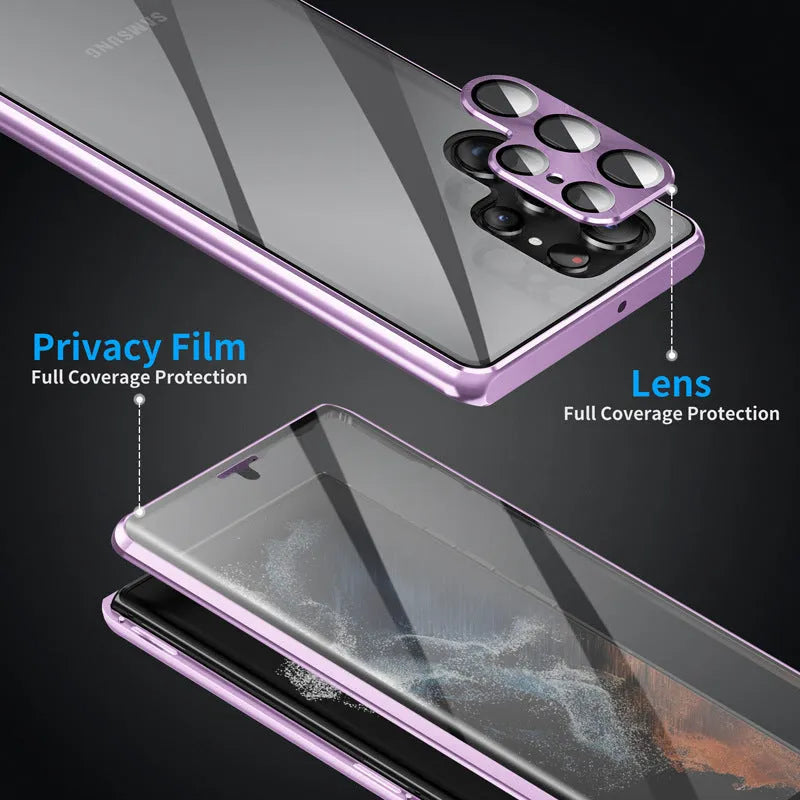 Magnetic mirror phone case for Samsung Galaxy with peep-proof privacy screen in multiple colour options