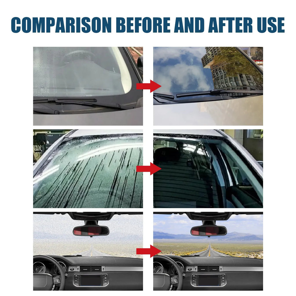 60ml car glass rain repellent spray in PET bottle measuring 14 x 8.7 x 3.5cm