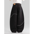 Black straight-leg denim trousers with mid-waist zip placket for autumn winter streetwear