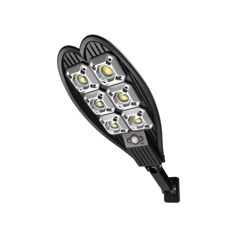 6-eye sword-shaped outdoor solar garden lamp with remote control on a white background.