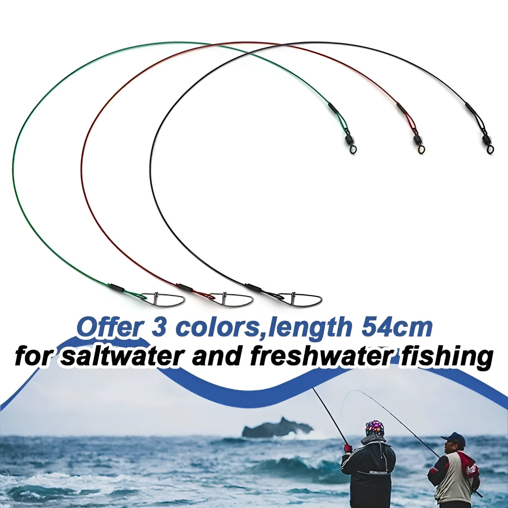 Steel wire double buckle fishing pin in green, black, red colours for predator fishing