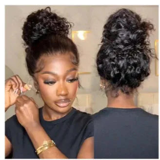 Front lace synthetic wig for ladies black long curly hair style 20 inch length