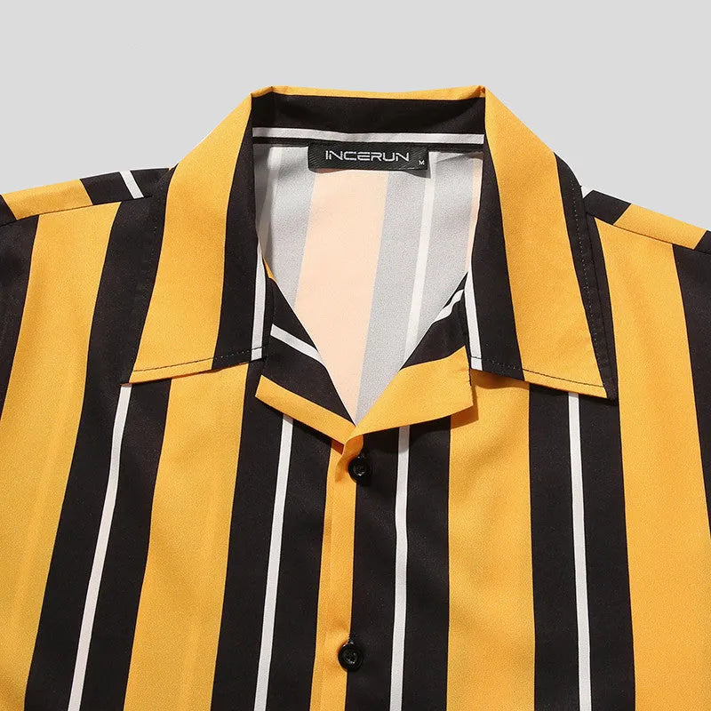Men's soft cotton loose fit short sleeve casual shirt in yellow for summer streetwear