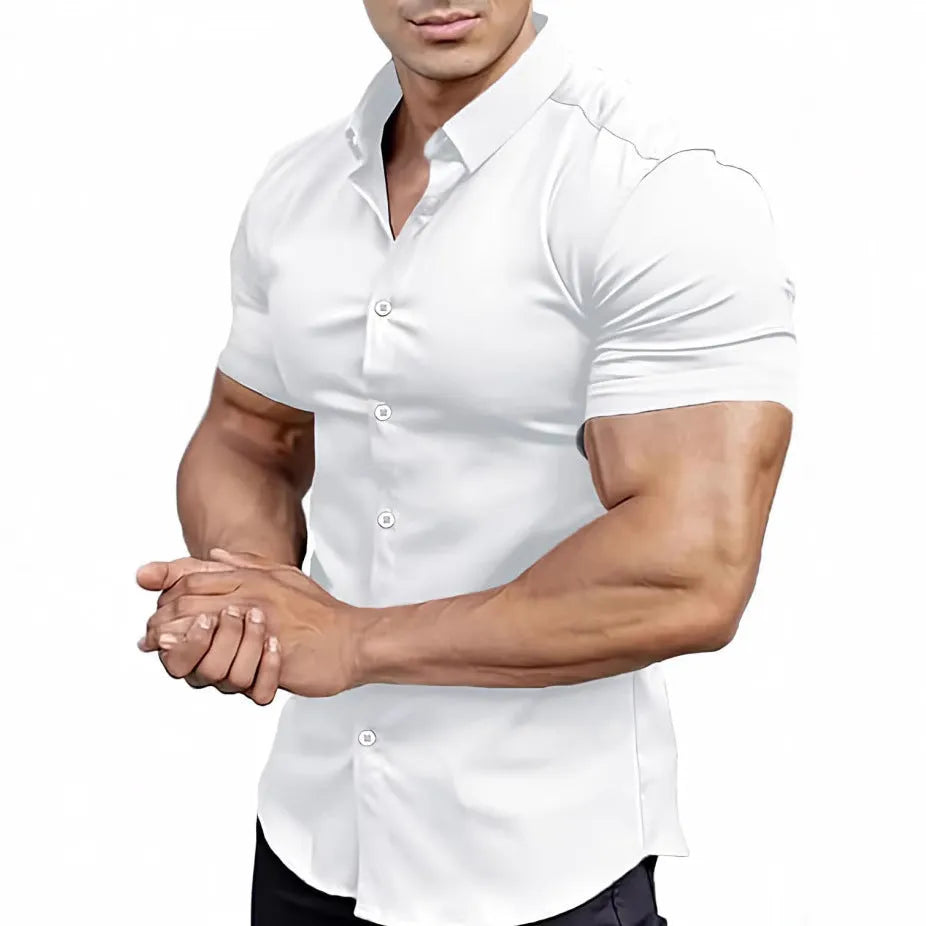 Men's short sleeve printed casual shirt with collar in polyester available in multiple colours and sizes