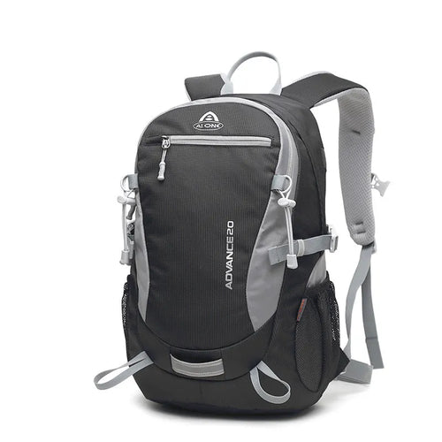 20-litre backpack shown in available colours: black, blue, green, orange, red, rose red, turquoise.