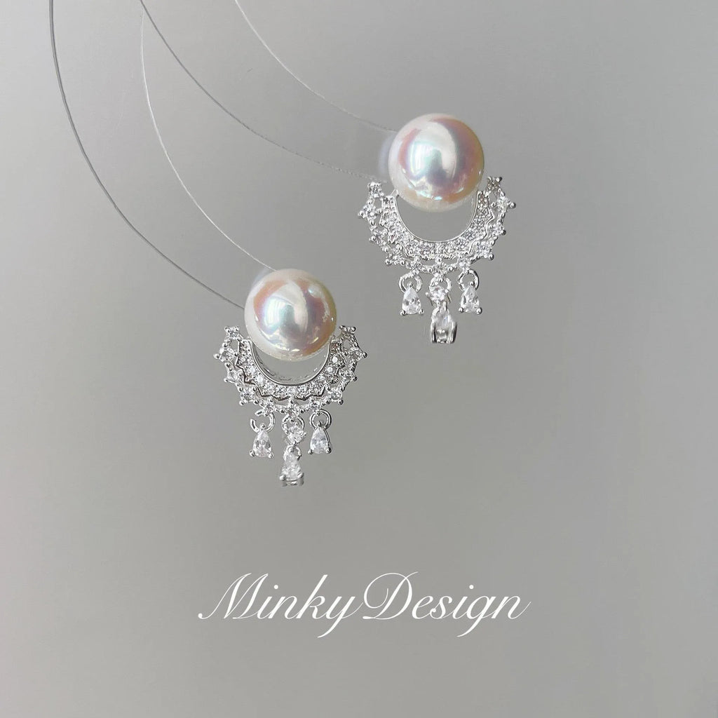 High-Grade Artificial Crystal Water Drop Tassel Earrings Round Geometry Mosquito Coil Ear Clip Electroplated Finish for Evening Wear