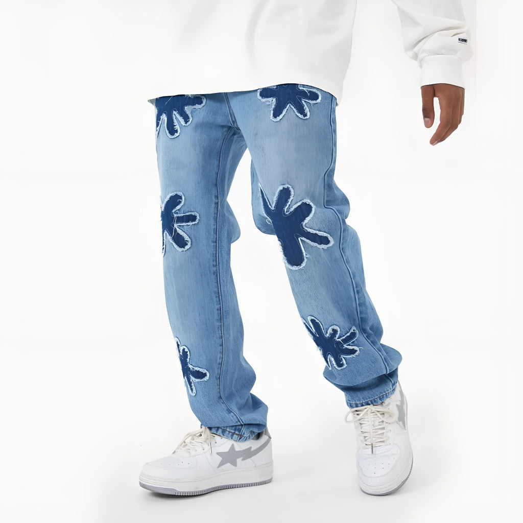 Retro washed straight-leg jeans in light blue, coffee, or black, 100% cotton denim, sizes S to XL