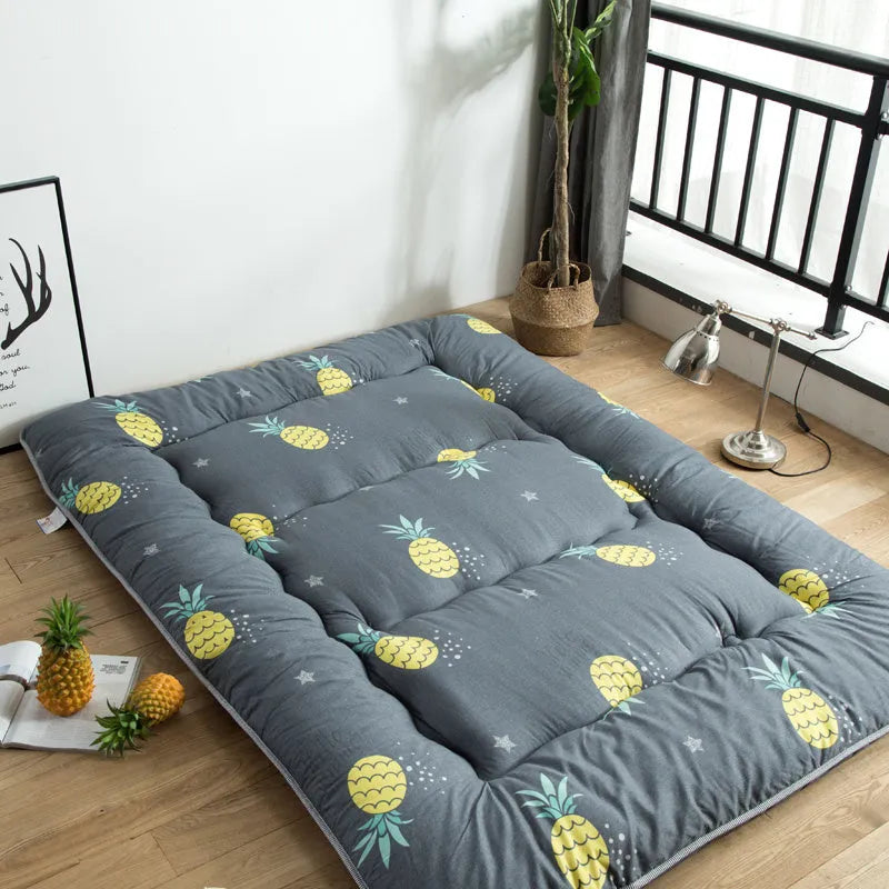 Thickened 10cm foldable tatami floor mat in dark blue, polyester fibre filling, dormitory bedroom use