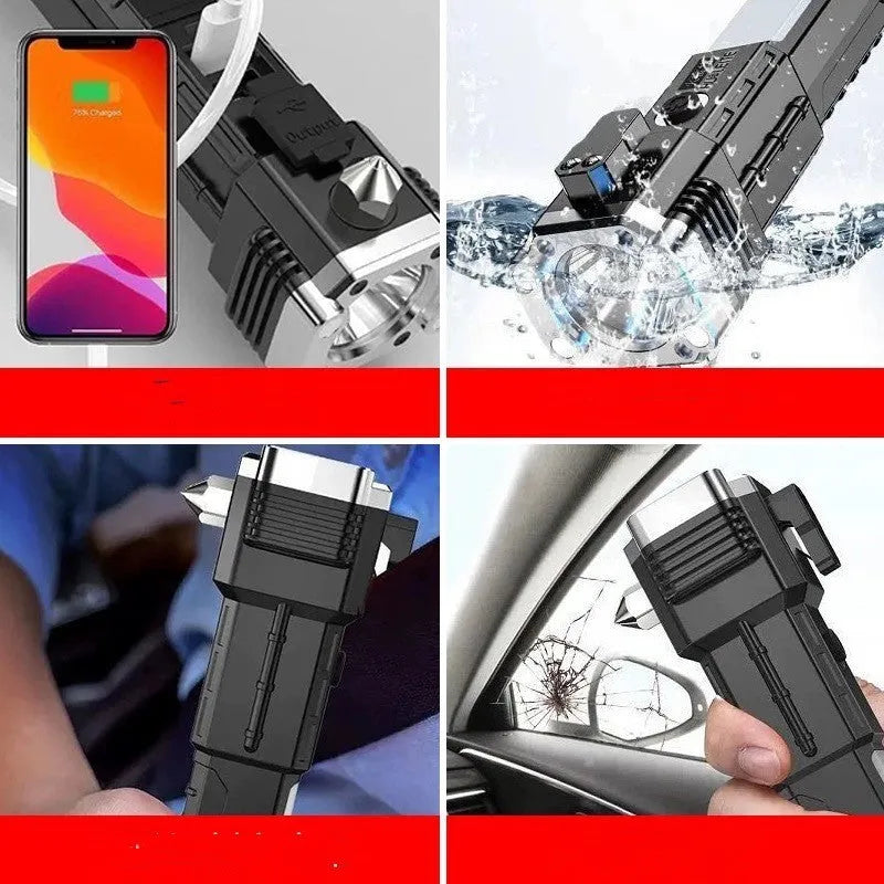 Silver portable LED emergency work light flashlight with power bank function and IP44 protection rating
