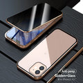Magnetic privacy glass phone case in multiple colours showing anti-peeping technology for iPhone models
