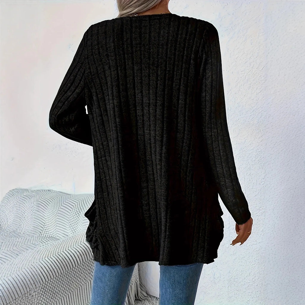 Granny grey loose fit long sleeve cardigan with pocket showing front view