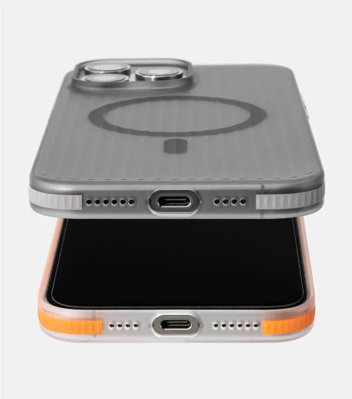 Magnetic phone case for iPhone 13 14 15 drop-resistant striped PC hard shell with anti-slip bars black