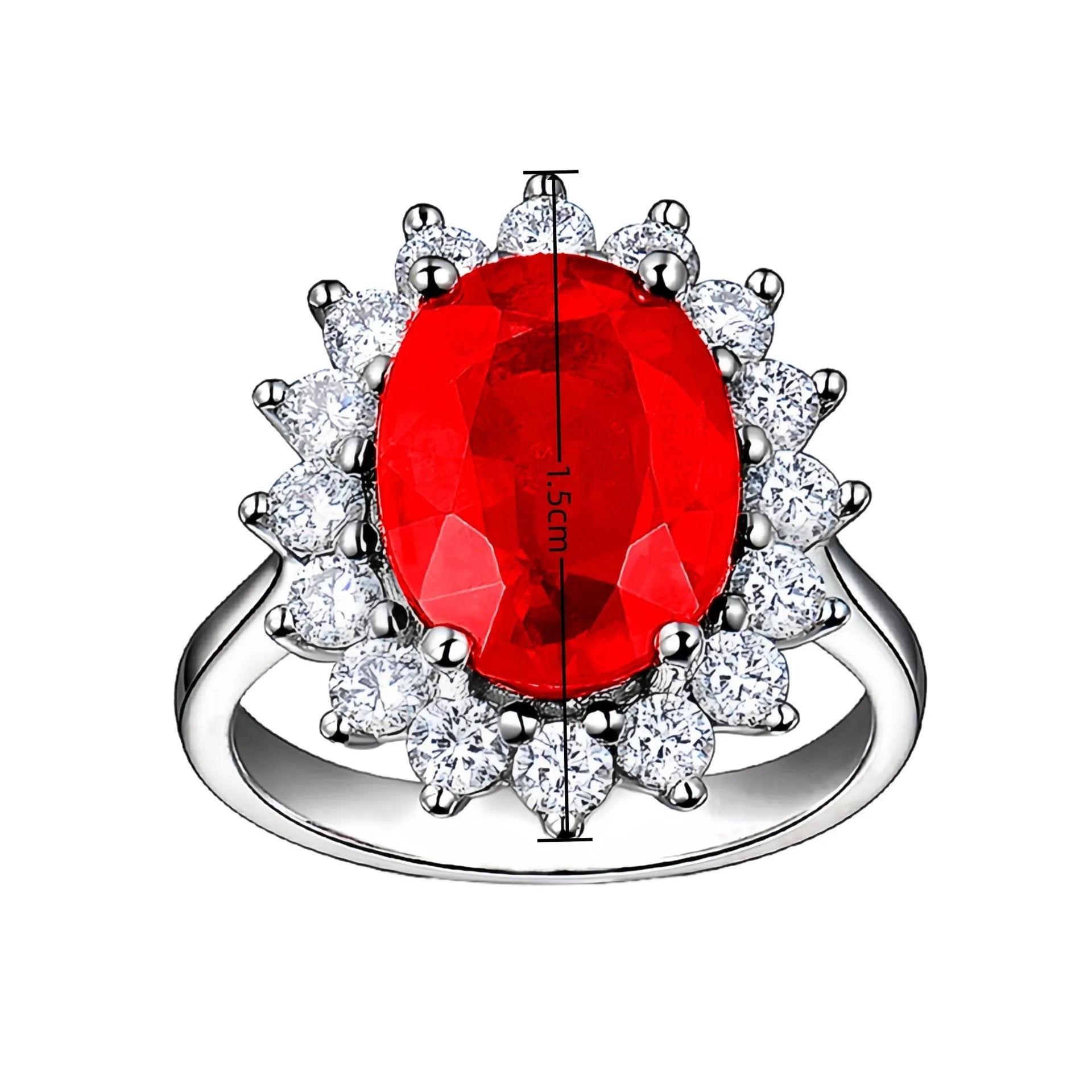 Adjustable opening rhinestone ring in platinum colour with geometric design on white background