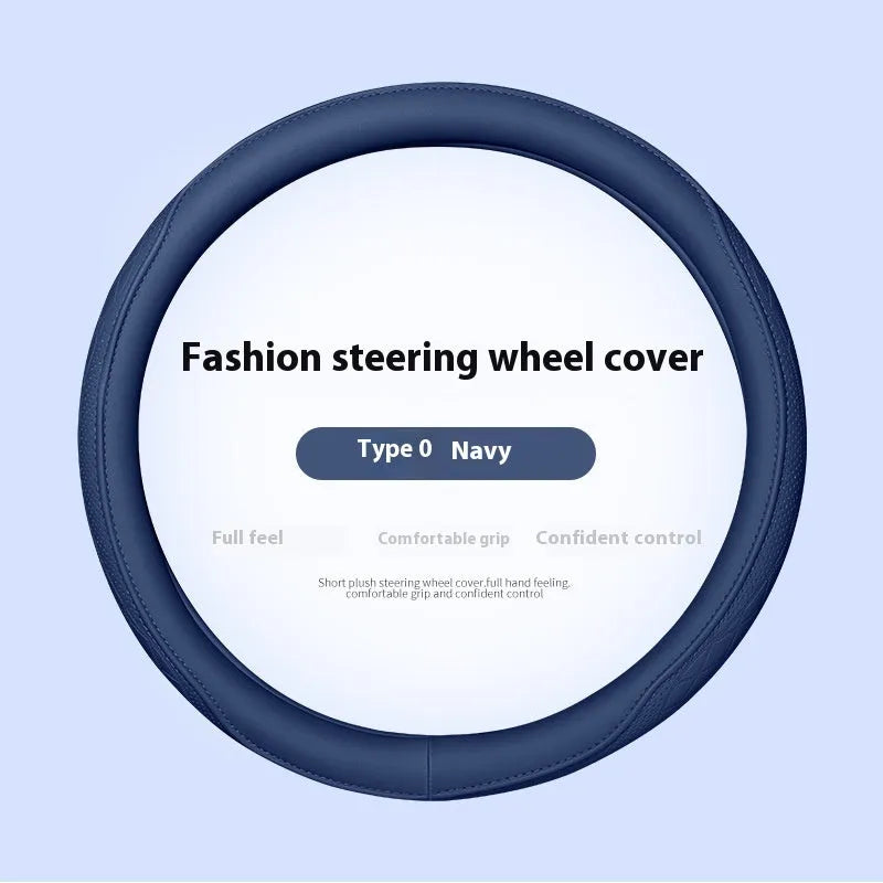 Leather steering wheel cover in navy blue for 38cm car steering wheel