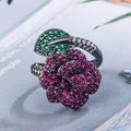 Geometric black gold ring with red corundum stone for women, gold-plated copper construction