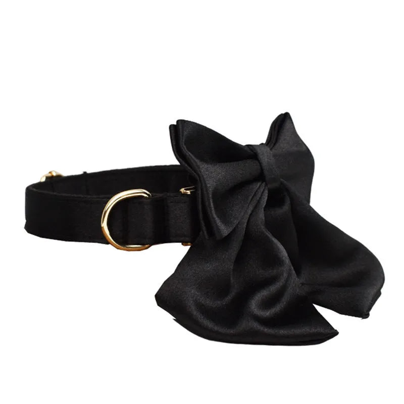 Cloth dog collar leash set with matching bow and vest accessories in multiple colours