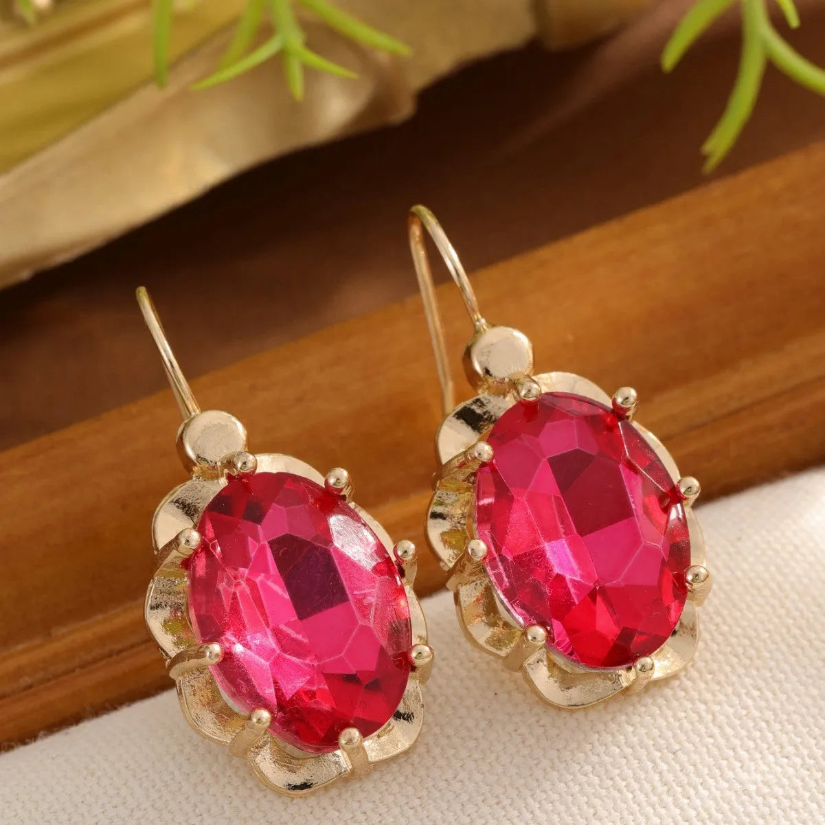 Personalised diamond studded niche temperament earrings in light blue, rose red, and royal blue colour options