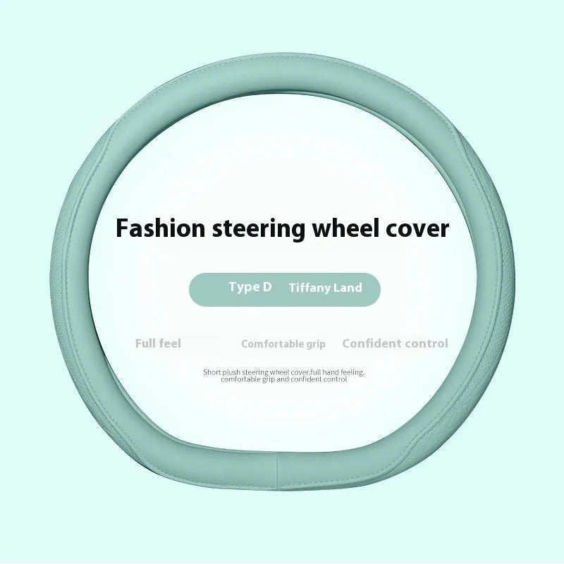 Leather steering wheel cover in navy blue for 38cm car steering wheel
