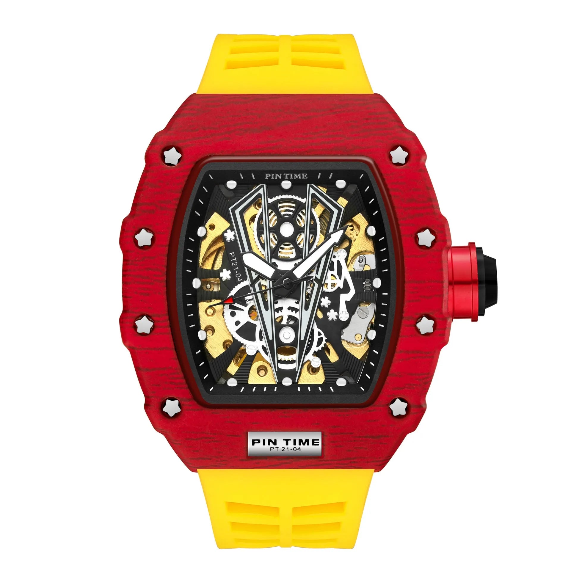Automatic mechanical men's watch with calendar, 37mm dial, silicone strap, and stainless steel buckle