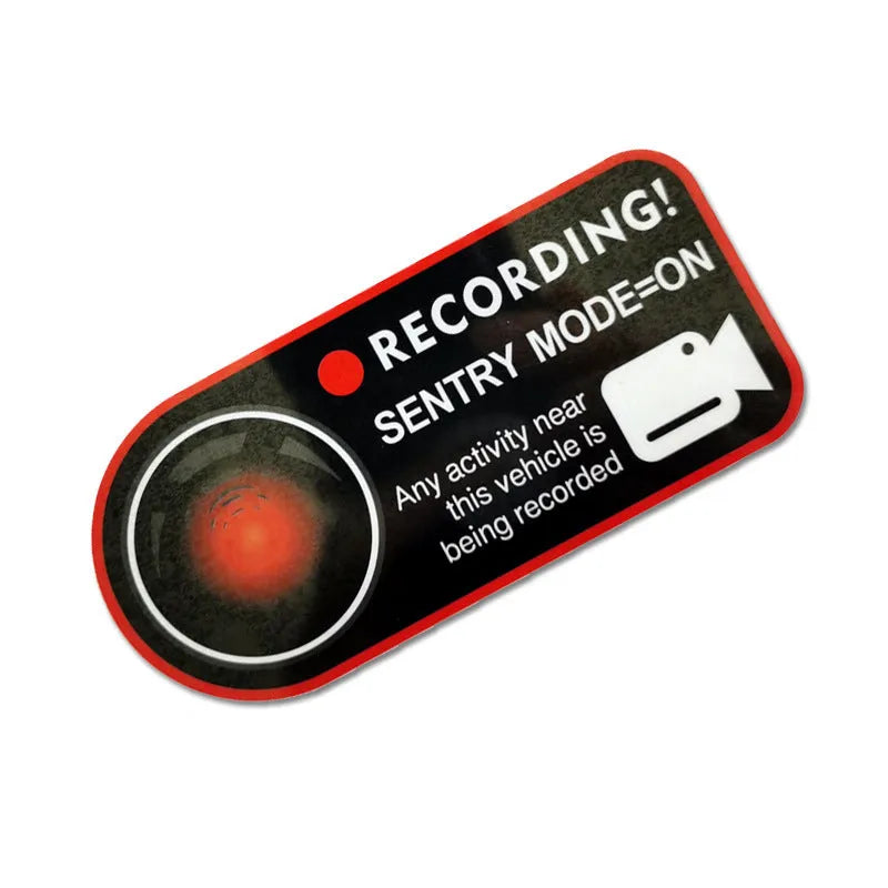 Tesla Sentry Mode electrostatic warning sticker measuring 11x5cm with English security text