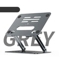 Gray silver aluminum alloy double-layer desktop computer stand with heat sink on a desk