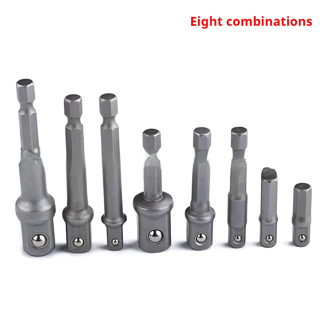 CR-V steel hexagonal handle to electric wrench connecting rod set with steel ball connector, available in multiple piece counts.