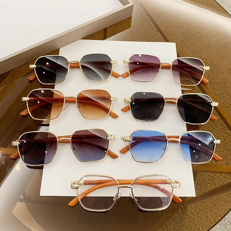 Women's frameless trim fashion glasses with gold alloy frame in double blue piece colour style