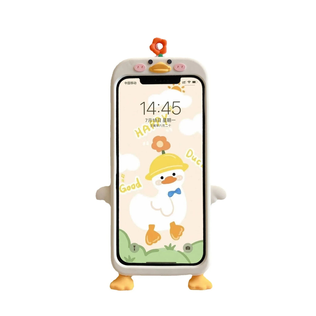 Creative stereo cute flower duck silicone phone case in Cute Duck colour for iPhone and Huawei models