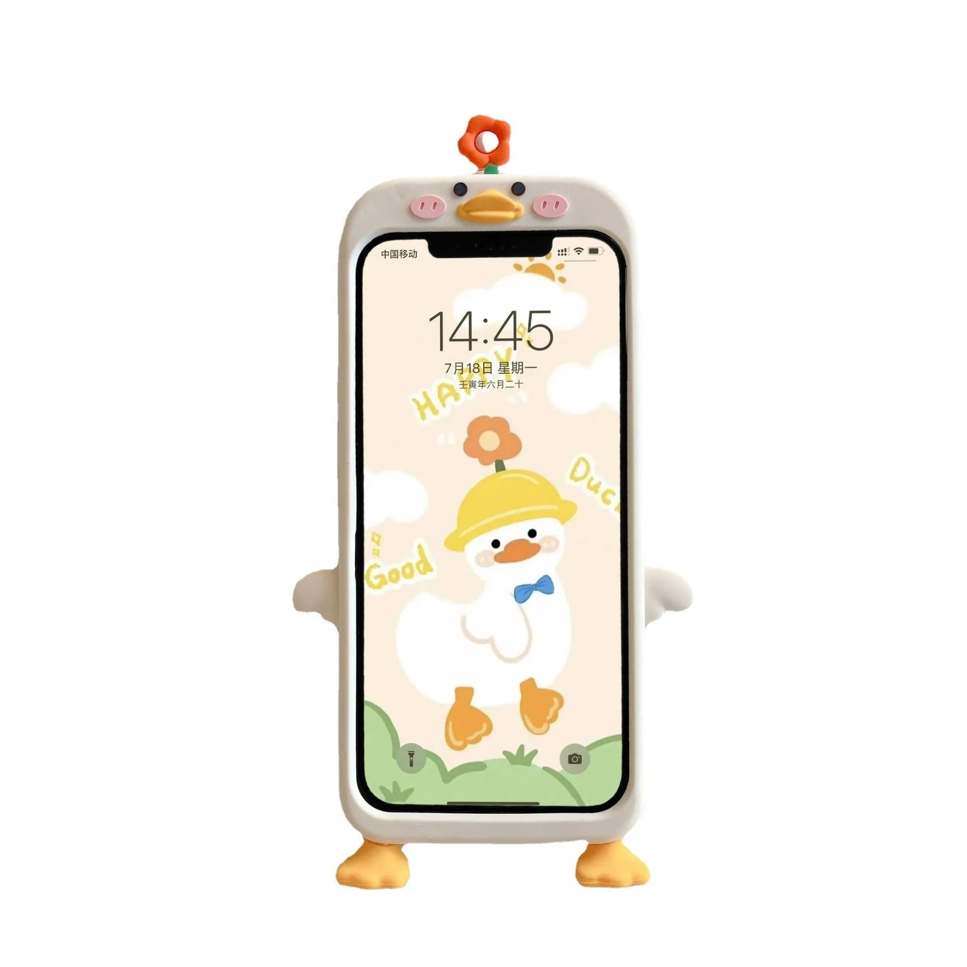 Creative stereo cute flower duck silicone phone case in Cute Duck colour for iPhone and Huawei models