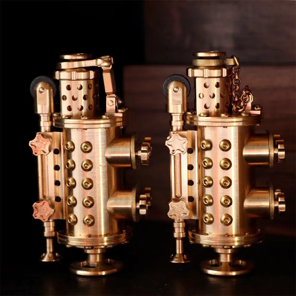 All copper handmade kerosene lighter with brass colour, mechanical punk style, shaft even design