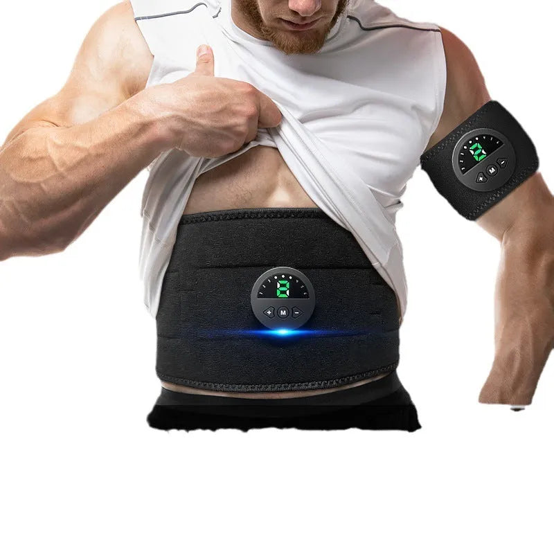 Fitness waist and abdomen shaping belt with display screen and USB cable.