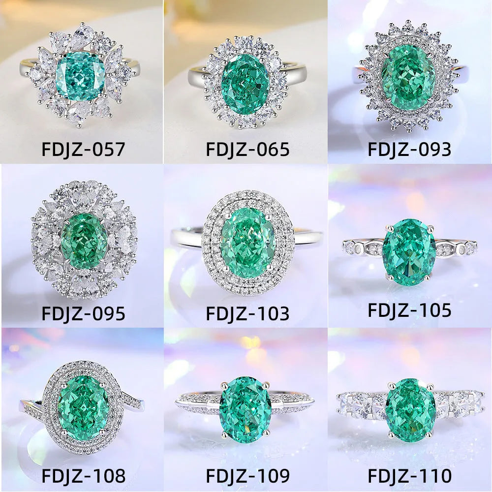 S925 sterling silver geometric ring with an inlaid emerald stone and high carbon diamond.