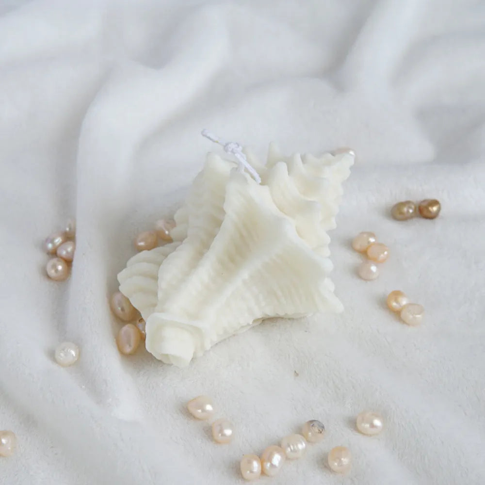 White silicone conch shaped mold for resin and candle crafts, 10.5cm irregular 3D design