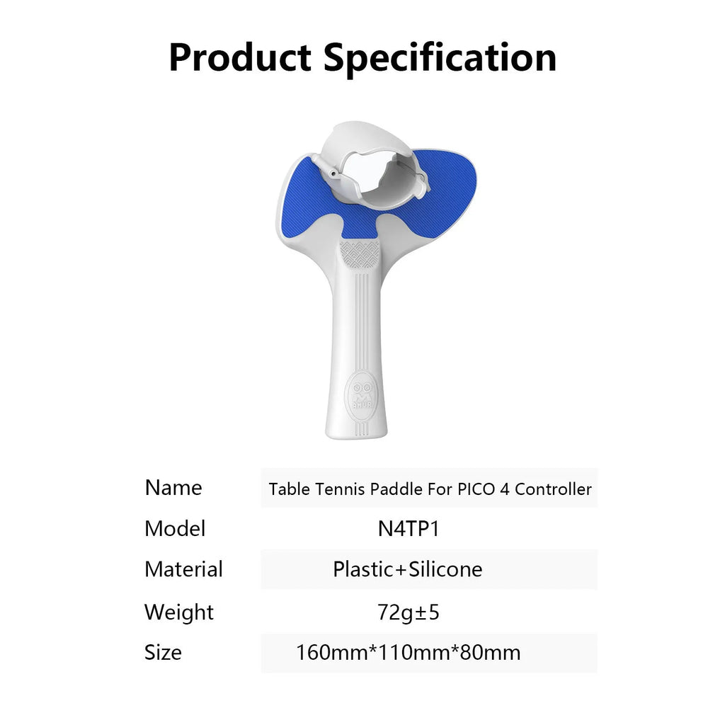 Red and blue Pico 4 VR controller table tennis racket hand grip measuring 160x110x80mm