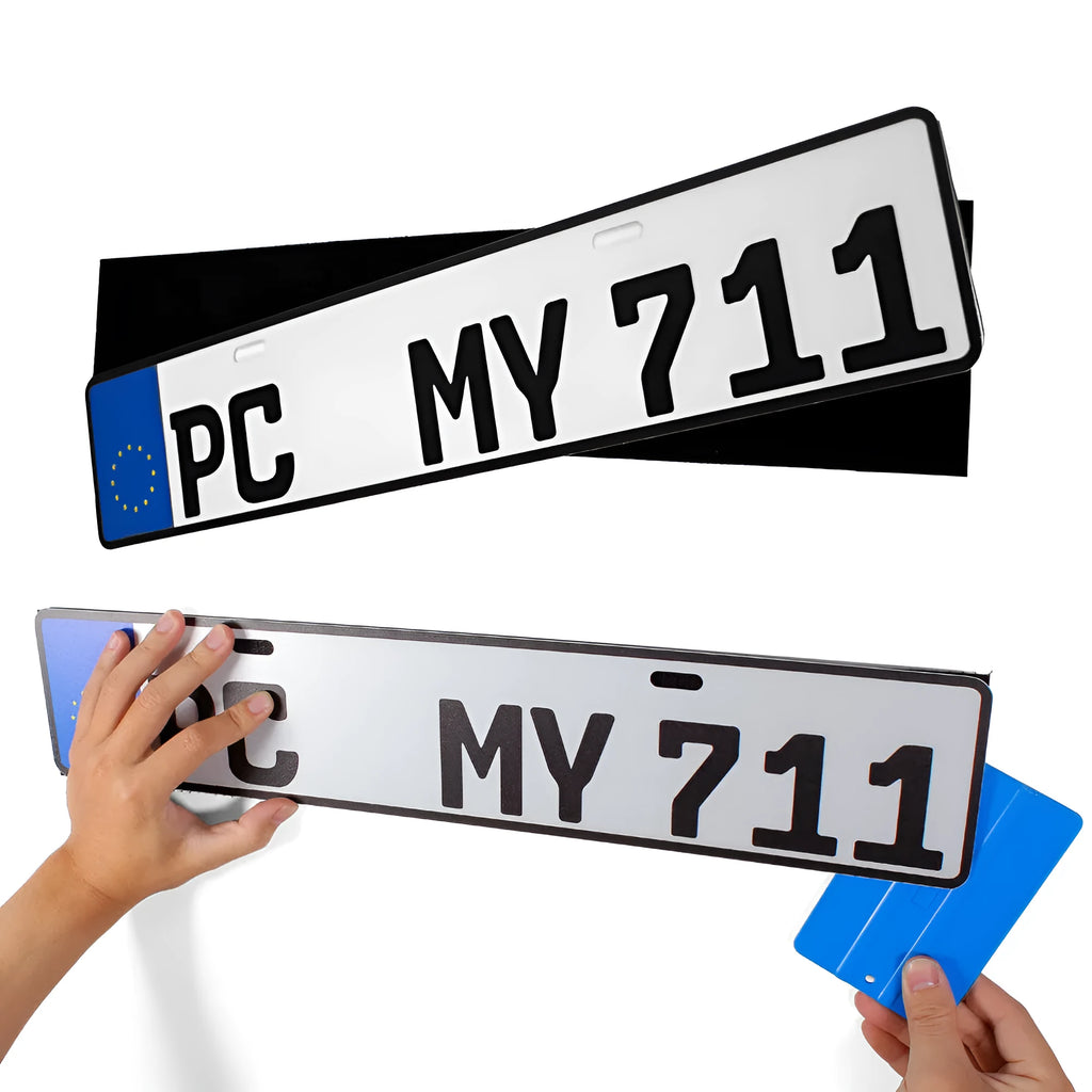 Double-sided self-adhesive licence plate fixing strips for cars and motorcycles