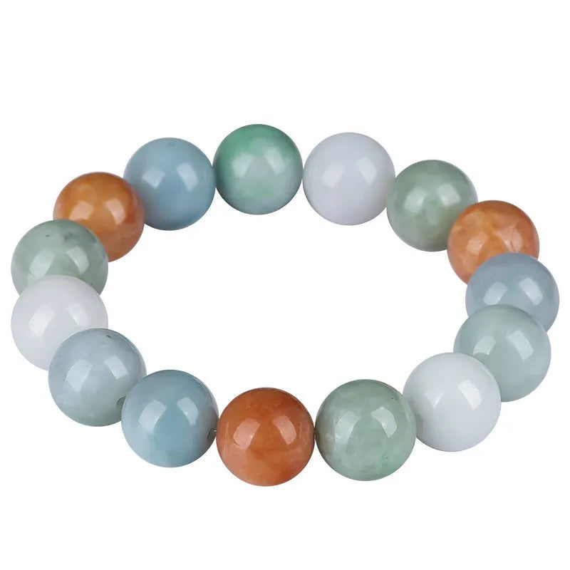 Women's natural Myanmar jade bracelet with three colours in 13mm round beads